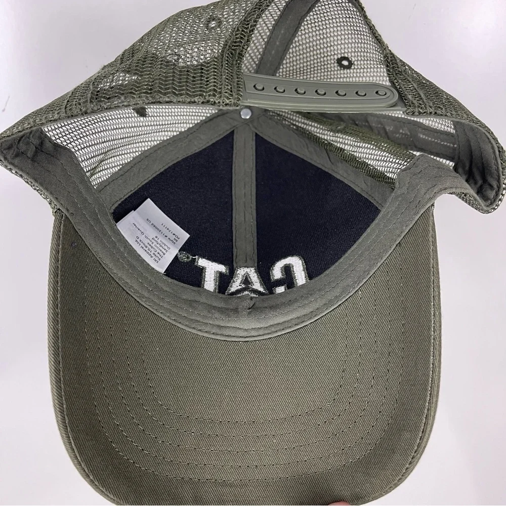 NEW CAT Caterpillar Raised Logo Trucker Hat Olive Green Unisex Baseball Cap OS